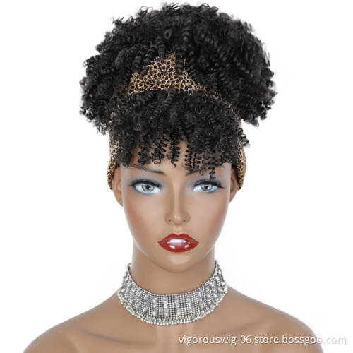 Cheap Price Dropshipping Wholesale For Black Women Japan Mix Bun Private Label High Quality Synthetic Wigs Afro Kinky Headband